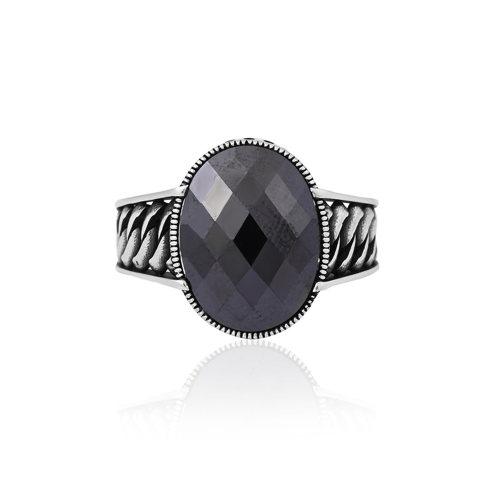 Silver Antique Black Stone Ring