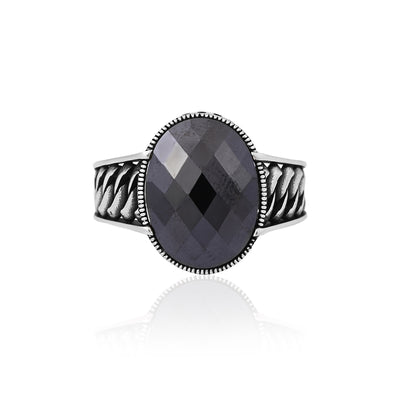 Silver Antique Black Stone Ring