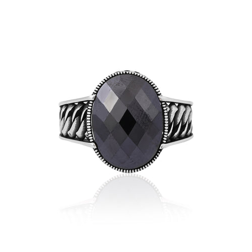 Silver Antique Black Stone Ring