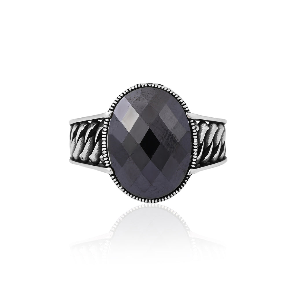 Silver Antique Black Stone Ring