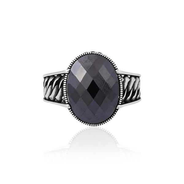 Silver Antique Black Stone Ring