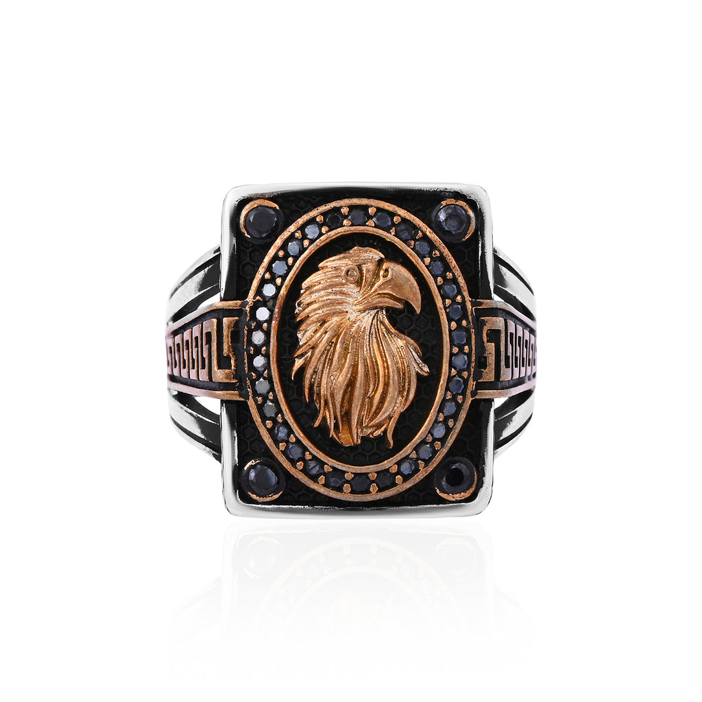 Silver Antique Gold Eagle Ring