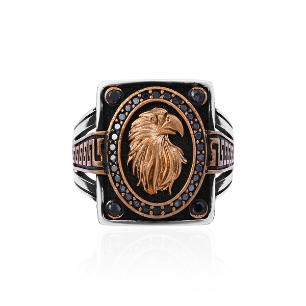 Silver Antique Gold Eagle Ring