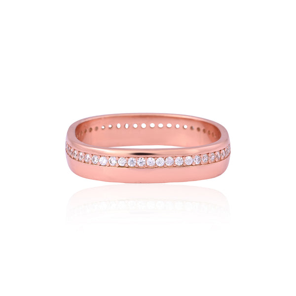Elegant Rose Gold-Tone Band with Sparkling Zircon Accents