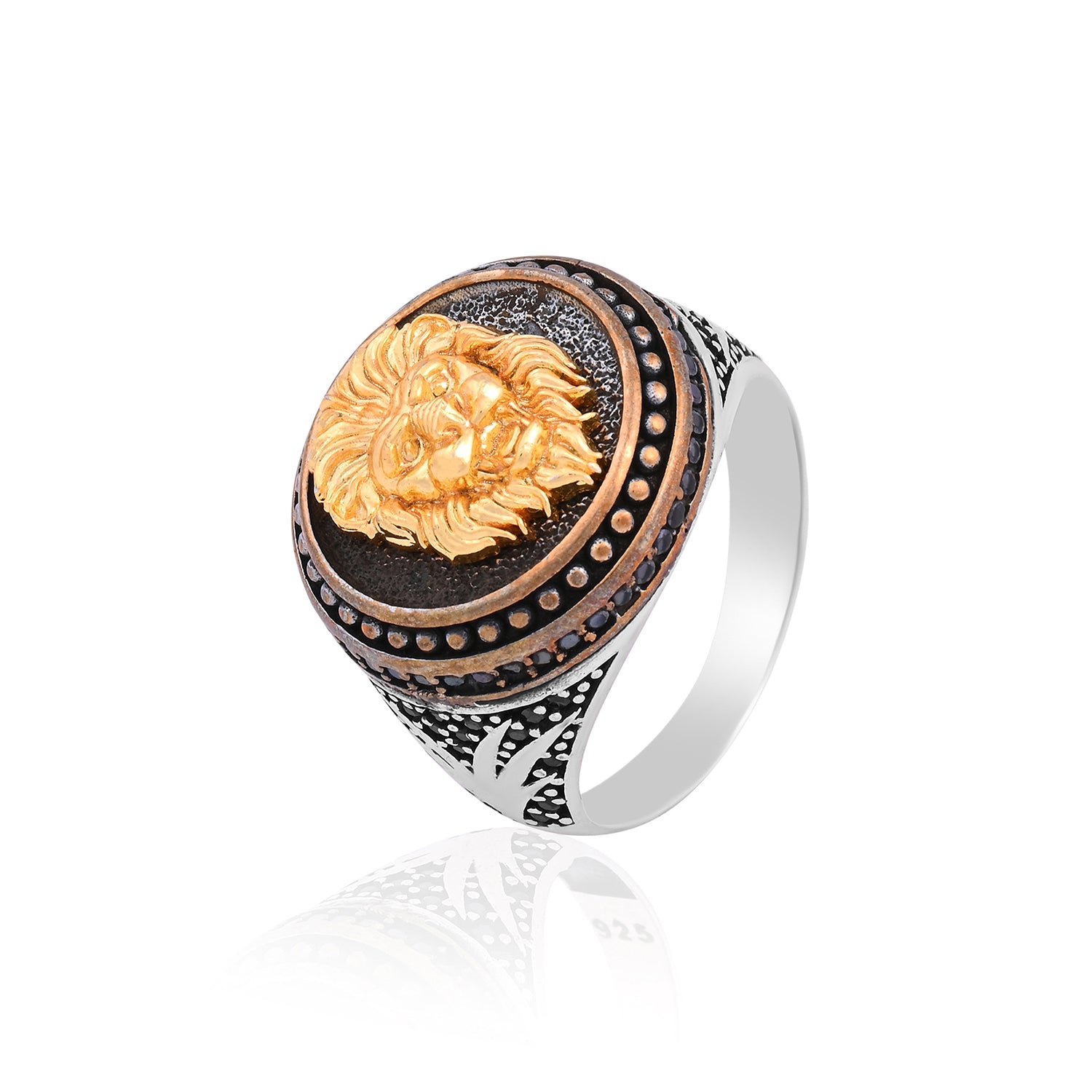 Silver Antique Gold Lion Ring