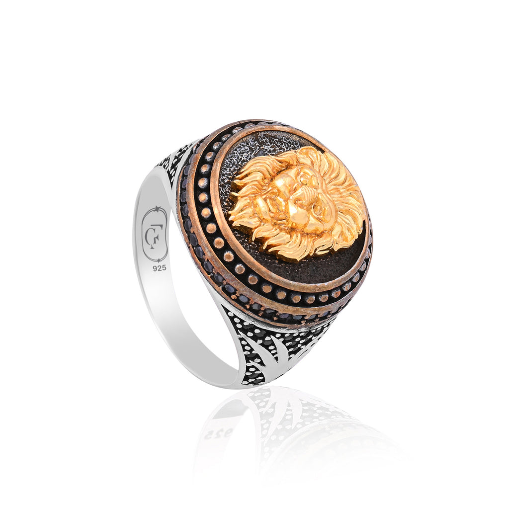 Silver Antique Gold Lion Ring