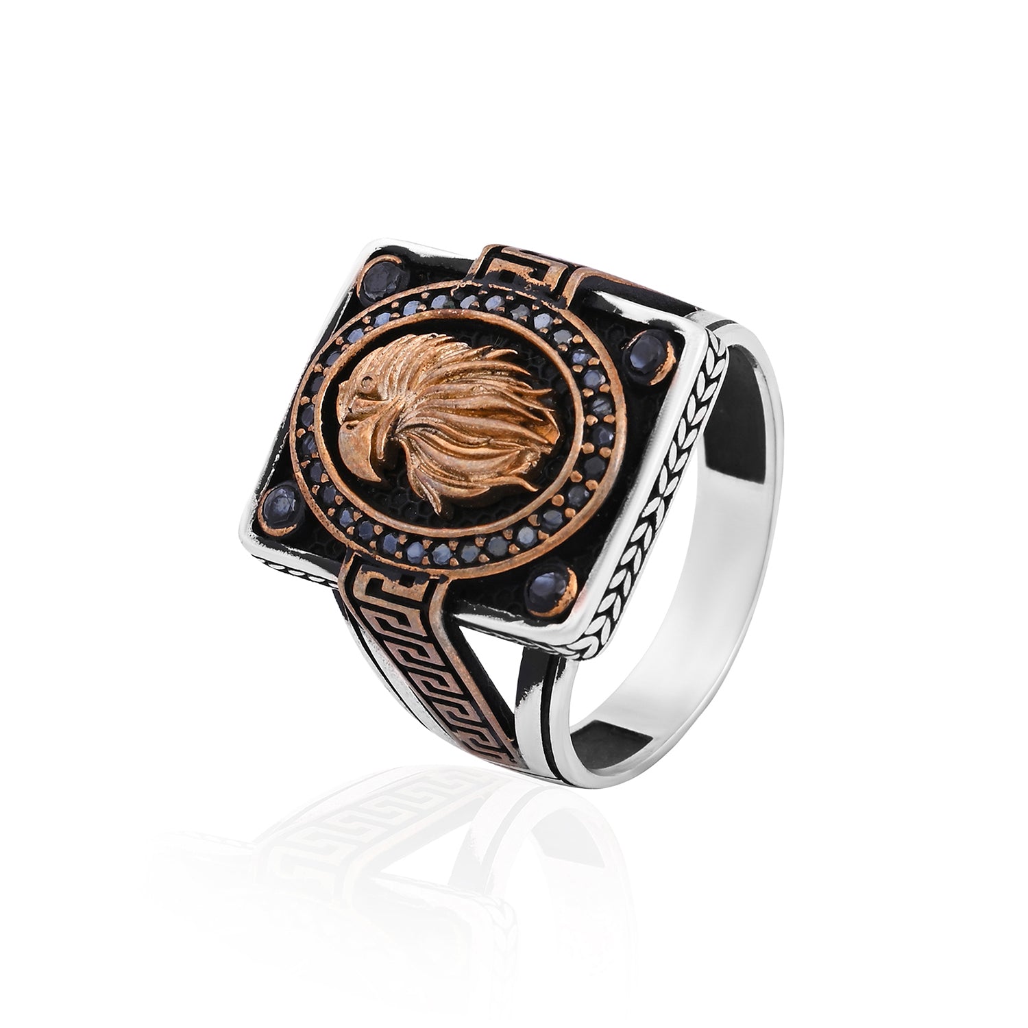 Silver Antique Gold Eagle Ring