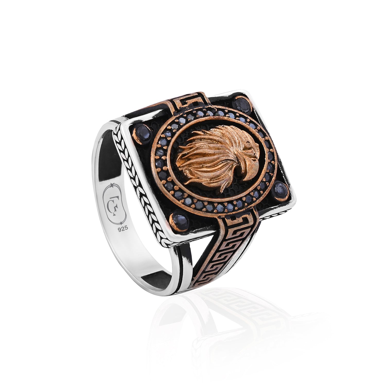 Silver Antique Gold Eagle Ring