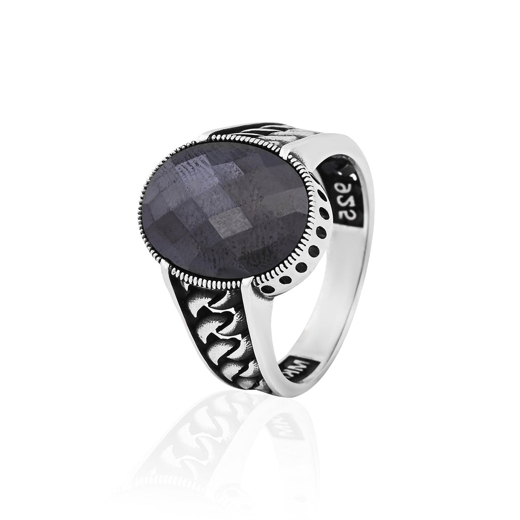 Silver Antique Black Stone Ring