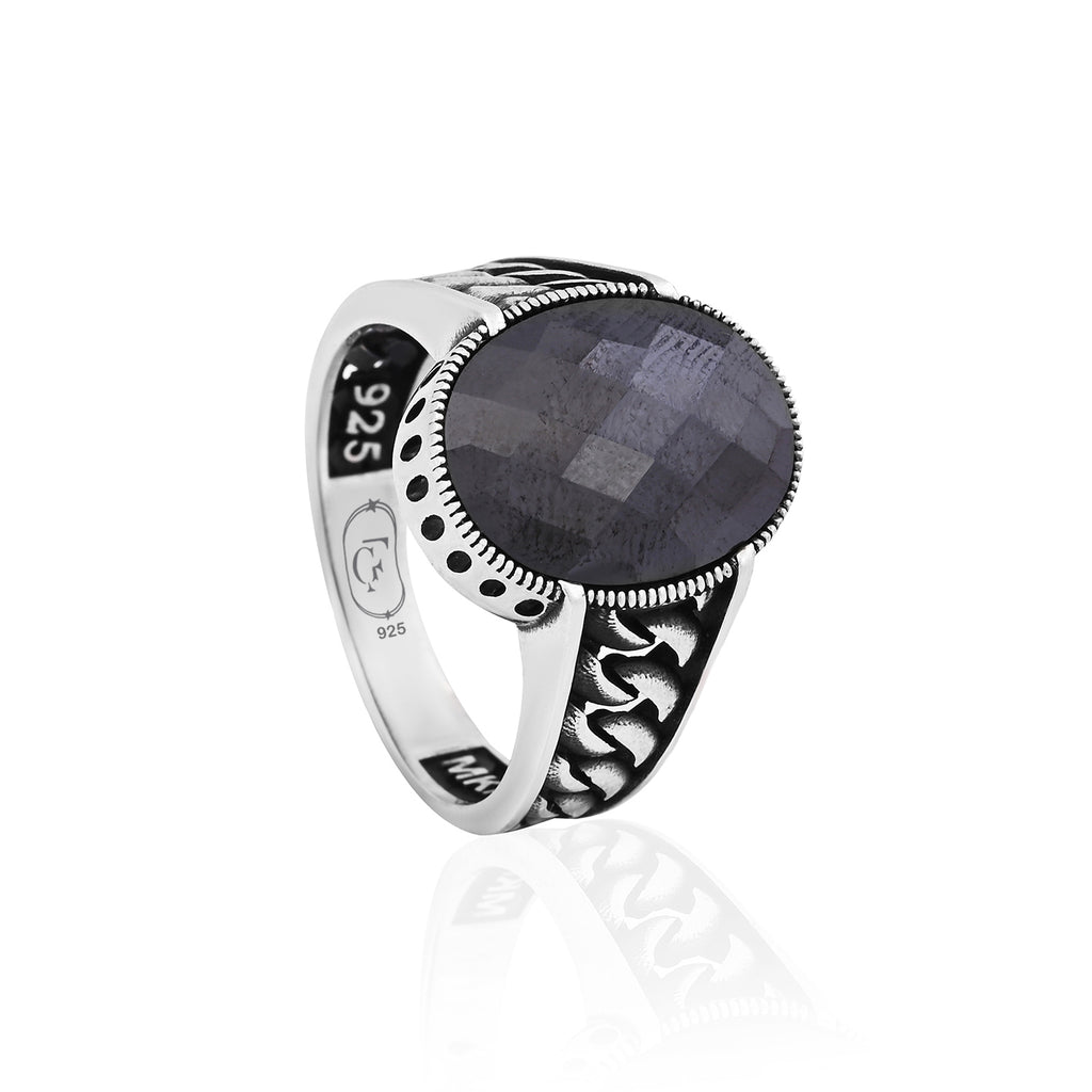 Silver Antique Black Stone Ring