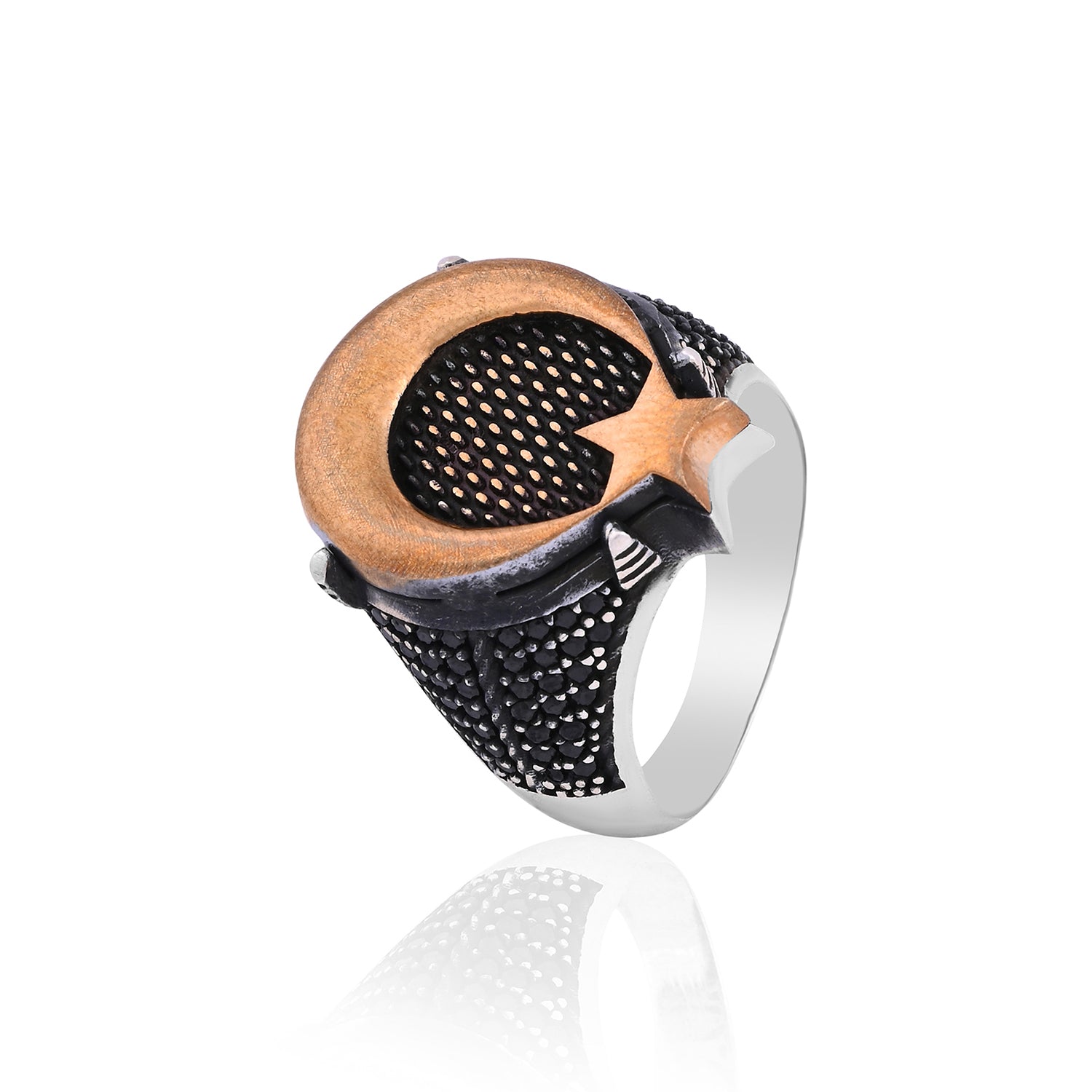 Silver Crescent Star Ring