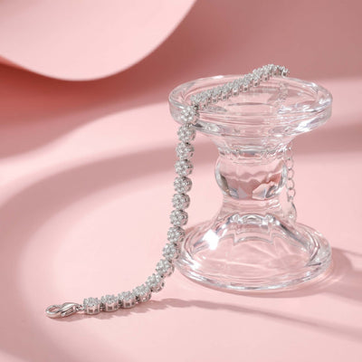 Sterling Silver Floral Crystal Tennis Anklet for Women