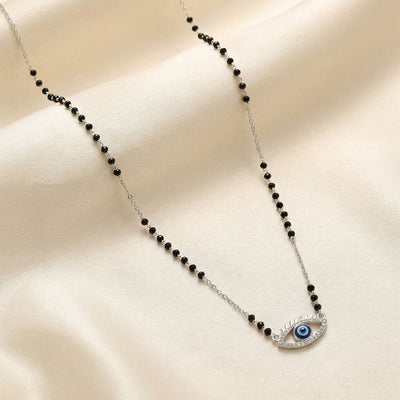 Flaneur 925 Silver Evil Eye Mangalsutra with Zircon & Black Beads