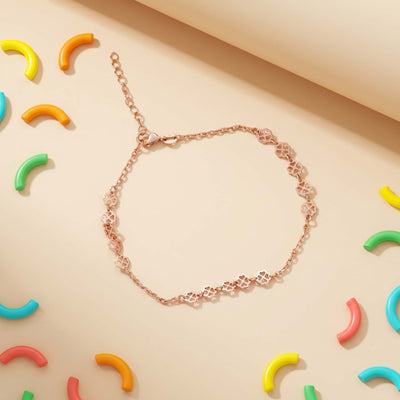 Rosé Clover Charm Link Anklet