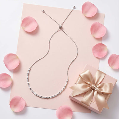 Shimmering Baguette Cut Sterling Silver Adjustable Choker
