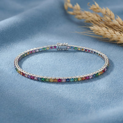 92.5 Fine Silver Vibrant Rainbow Zirconia Tennis Bracelet