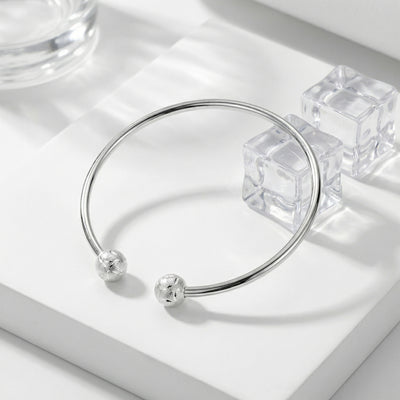 92.5 Fine Silver Minimalist Sparkling Bead Open Cuff  bracelet