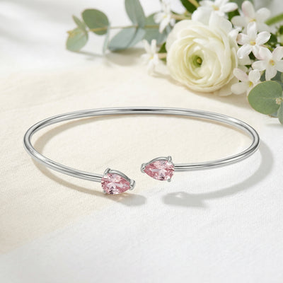 92.5 Fine Silver Minimalist Pink Zirconia Open Cuff  Bracelet
