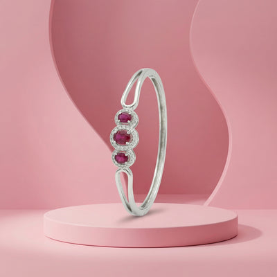 92.5 Fine Silver Sparkling Ruby Zirconia Trio  Bracelet