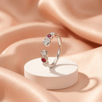 Ruby & Clear Bezel Trio Toe Rings