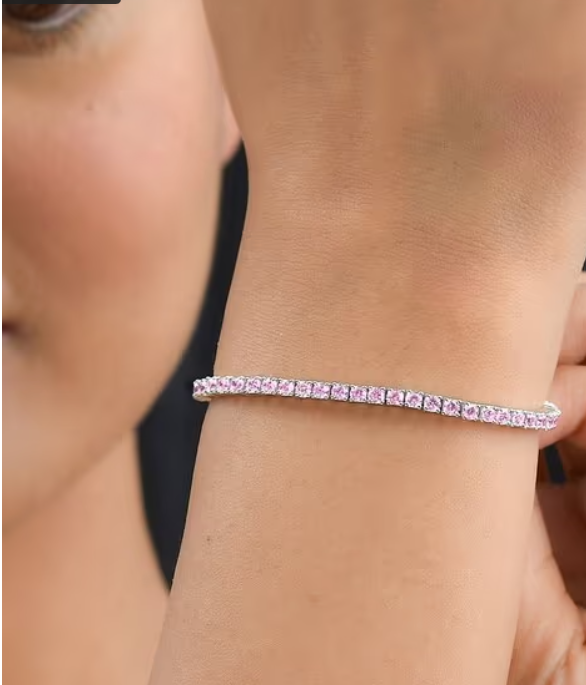 925 Sterling Silver Pink American Diamond Adjustable Tennis Bracelet