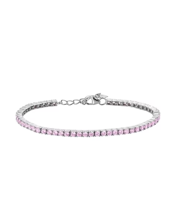 925 Sterling Silver Pink American Diamond Adjustable Tennis Bracelet