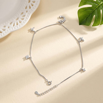 Sparkling Butterfly Charm Anklet for Women in Sterling Silver