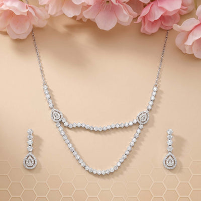 Double-Layered Teardrop Halo Necklace Set