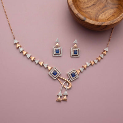 Rose Gold Sapphire Geometric Triangle Necklace Set