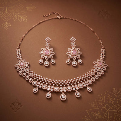 Rose Gold Floral Filigree Necklace Set