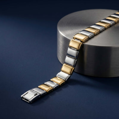 Dual-Tone Domed Rectangular Link Bracelet