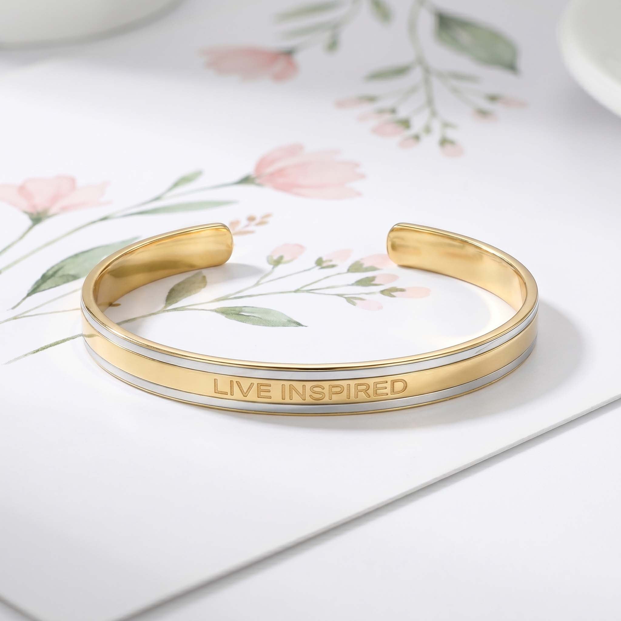 "Live Inspired" Engraved Dual-Tone Cuff - Flâneur Global® | FG | 925 Fine Silver Jewelry & Accessories