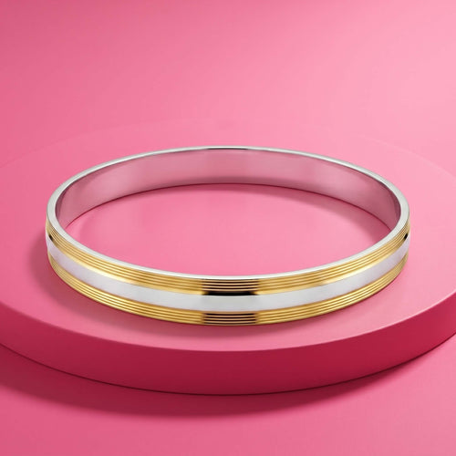 Gold-Ribbed Triple-Channeled Silver Kada