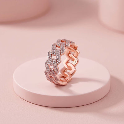 Pave Cuban Link Rose Gold Band for her