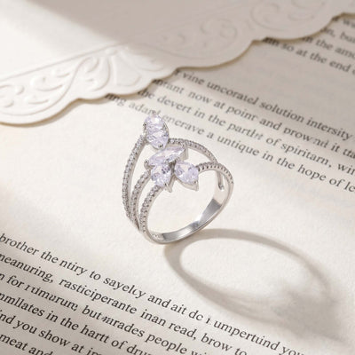 Marquise and Pear CZ Silver Bypass Ring for her