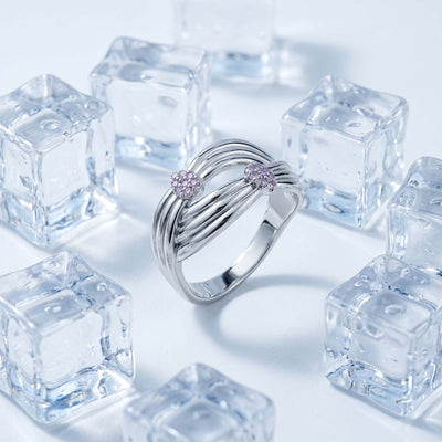 Braided Multi-Row CZ Silver Ring for her