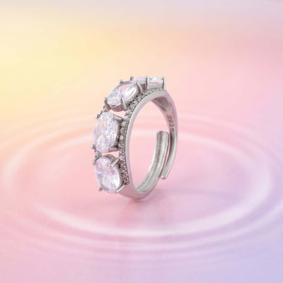 Three Oval Halo CZ Silver Ring for her