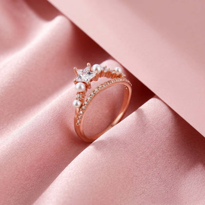 Star and Pearl Accent Rose Gold Ring for her