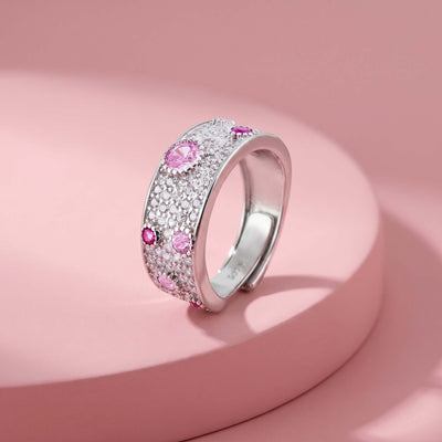 Pave and Round Pink Gemstone Silver Ring for her
