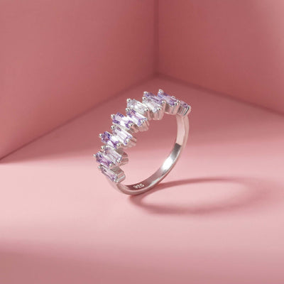 Alternating Baguette CZ Silver Ring for her