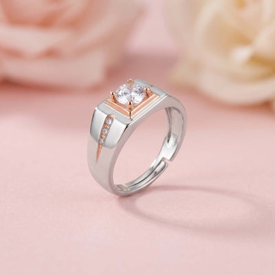 Two-Tone Square Set CZ Silver Ring for her
