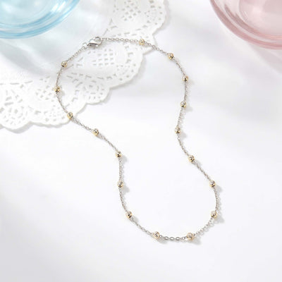 Delicate Fine Silver Station Chain with Beaded Accents Minimalist Women's Jewelry