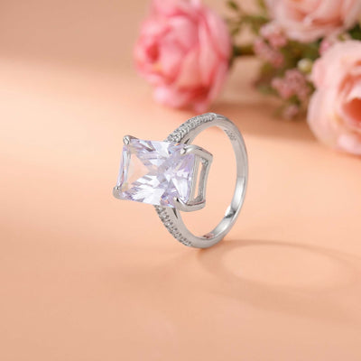Radiant Cut CZ Pave Accent Silver Ring for her