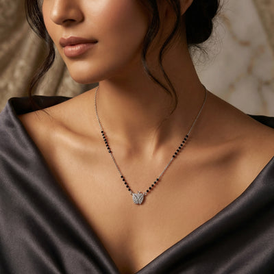 Flaneur 925 Silver Shimmering Leaf Mangalsutra with Zircon & Beads