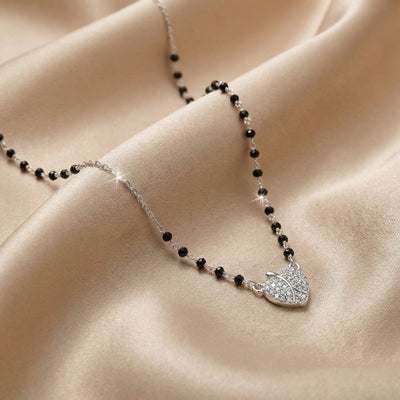 Flaneur 925 Silver Shimmering Leaf Mangalsutra with Zircon & Beads
