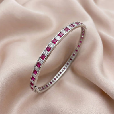 92.5 Fine Silver Channel-Set Bangles with Ruby & White Stones