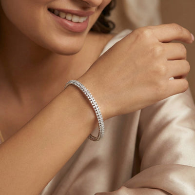92.5 Fine Silver Multi-Row White Stone Eternity Bangles (Pair)