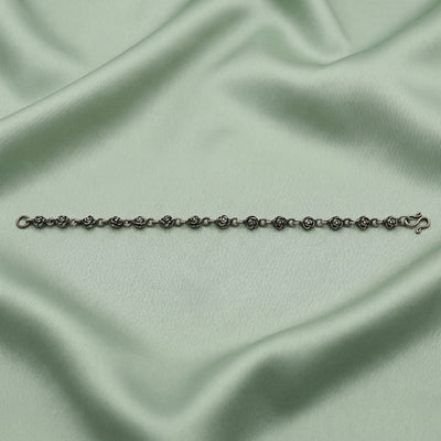 92.5 Fine Silver Oxidized Rose Motif Link Bracelet