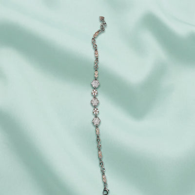 92.5 Fine Silver Dual-Tone Floral & Infinity Sparkling Link Bracelet