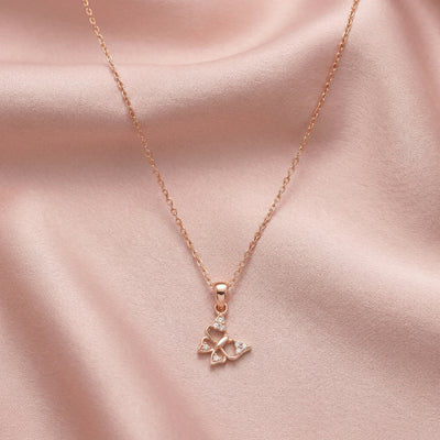 92.5 Fine Silver Rose Gold Butterfly Pendant with Zirconia Accents